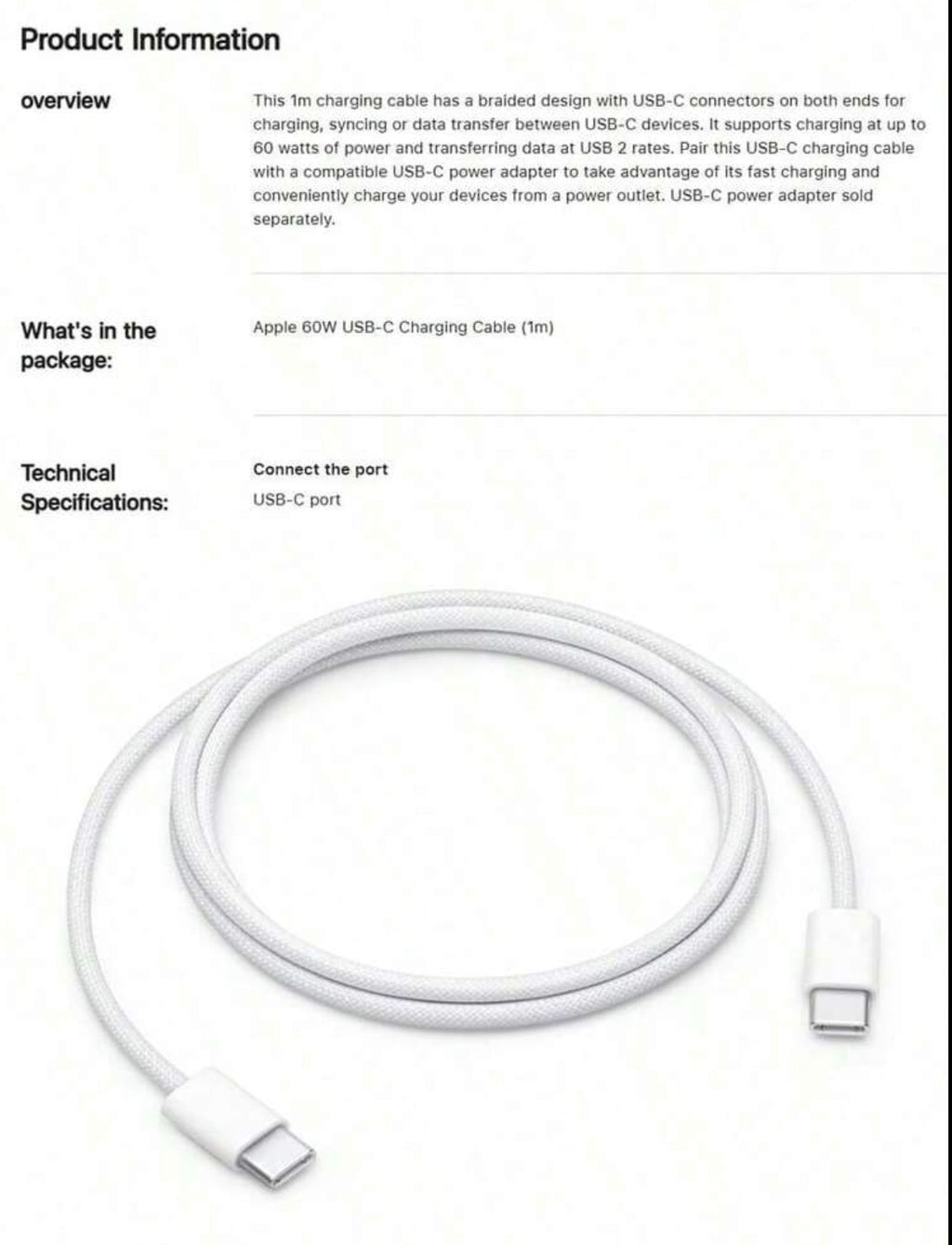 Genuine Apple USB-C to USB-C Fast Charging Cable 1M (Original Apple)