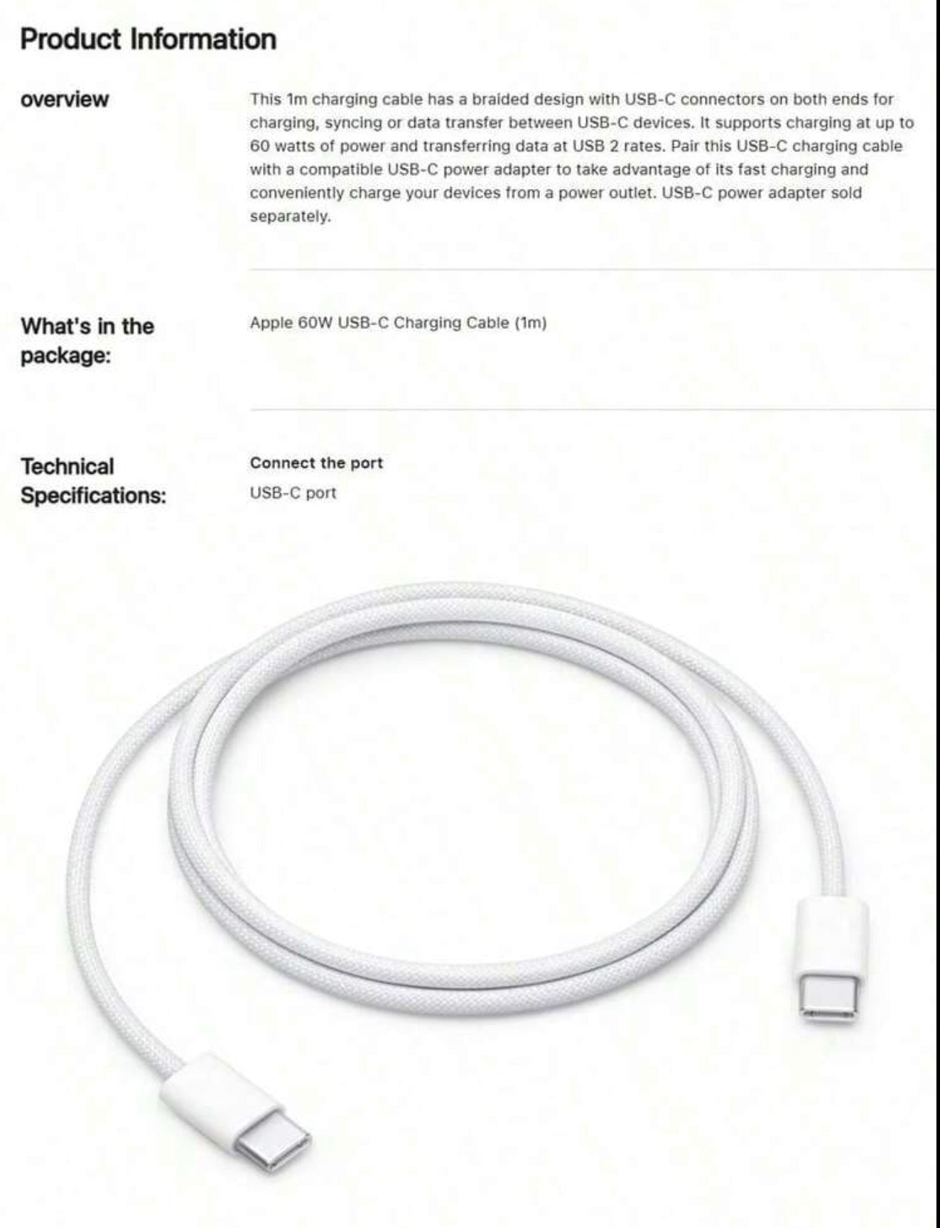Genuine Apple USB-C to USB-C Fast Charging Cable 1M (Original Apple)