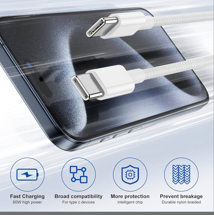 🔌 USB-C to USB-C Fast Charging Cable 2M (6.6 ft) – Durable Charging & Data Cable
